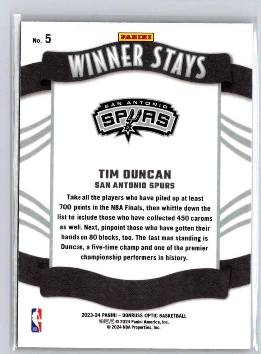 2023-24 Donruss Optic #5 Tim Duncan Winner Stays M64