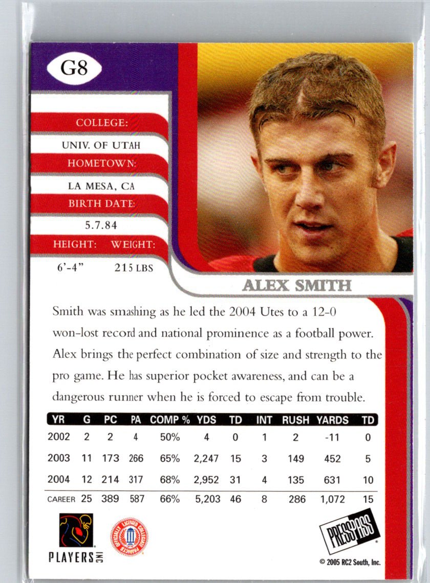 2005 Press Pass SE #G8 Alex Smith Gold M64