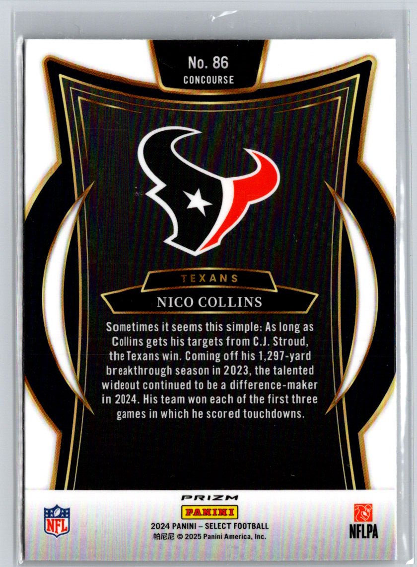 2024 Panini Select #86 Nico Collins Black & Gold Prizm Shock M64