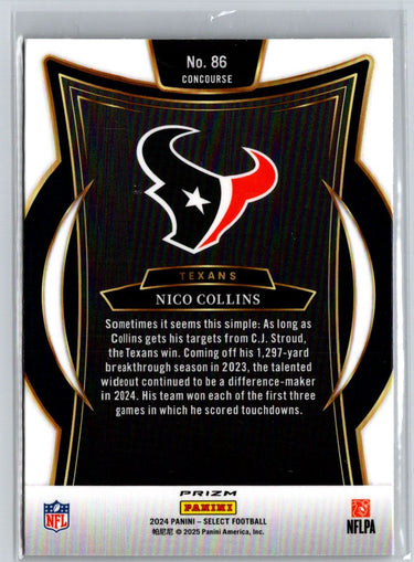 2024 Panini Select #86 Nico Collins Black & Gold Prizm Shock M64