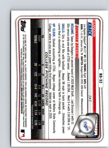 2020 Bowman Draft #BD-52 Landon Knack Chrome M64