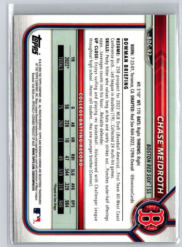 2022 Bowman Draft #BDC-92 Chase Meidroth Chrome M65