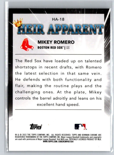 2022 Bowman Draft #HA-18 Mikey Romero Heir Apparent M65