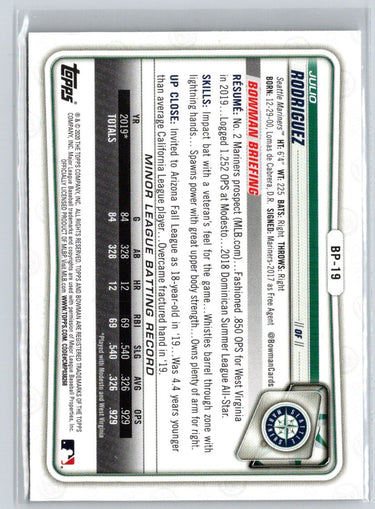 2020 Bowman 1st Edition #BFE-19 Julio Rodriguez M65