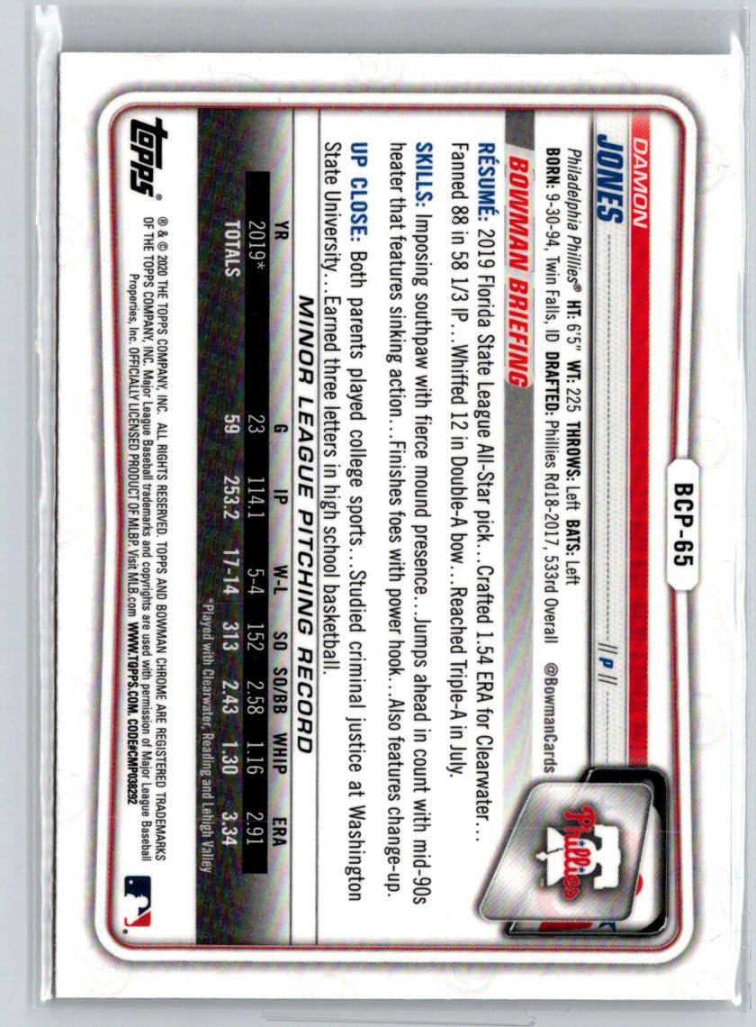 2020 Bowman #BCP-65 Damon Jones Chrome Prospects M66