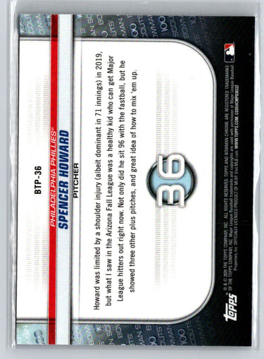 2020 Bowman #BTP-36 Spencer Howard Chrome Bowman Scouts Top 100 M66