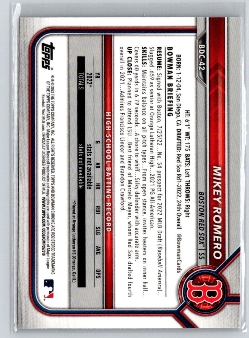 2022 Bowman Draft #BDC-42 Mikey Romero Chrome M66