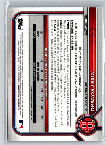 2022 Bowman Draft #BDC-42 Mikey Romero Chrome M66