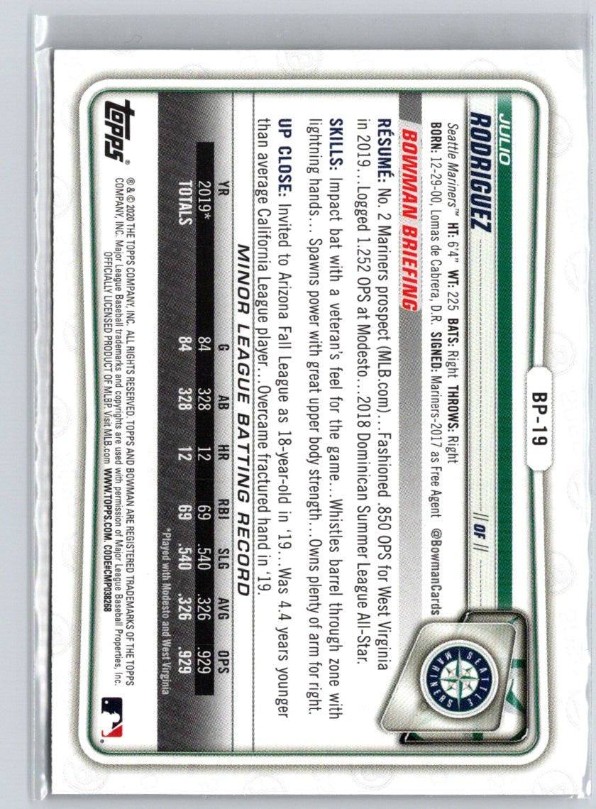2020 Bowman #BP-19 Julio Rodriguez Prospects M67
