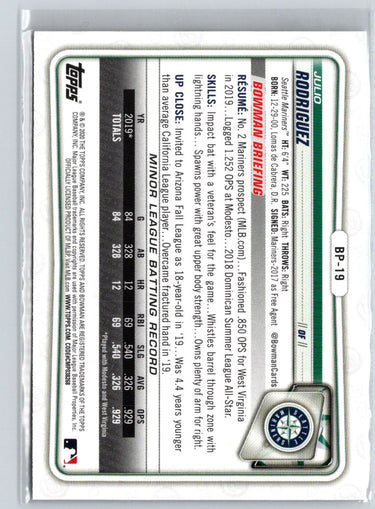 2020 Bowman #BP-19 Julio Rodriguez Prospects M67