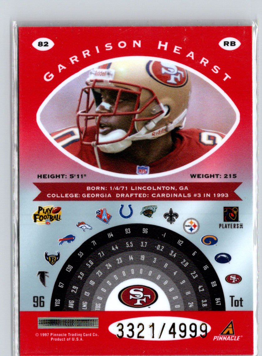 1997 Pinnacle Totally Certified #82 Garrison Hearst #/4999 M68