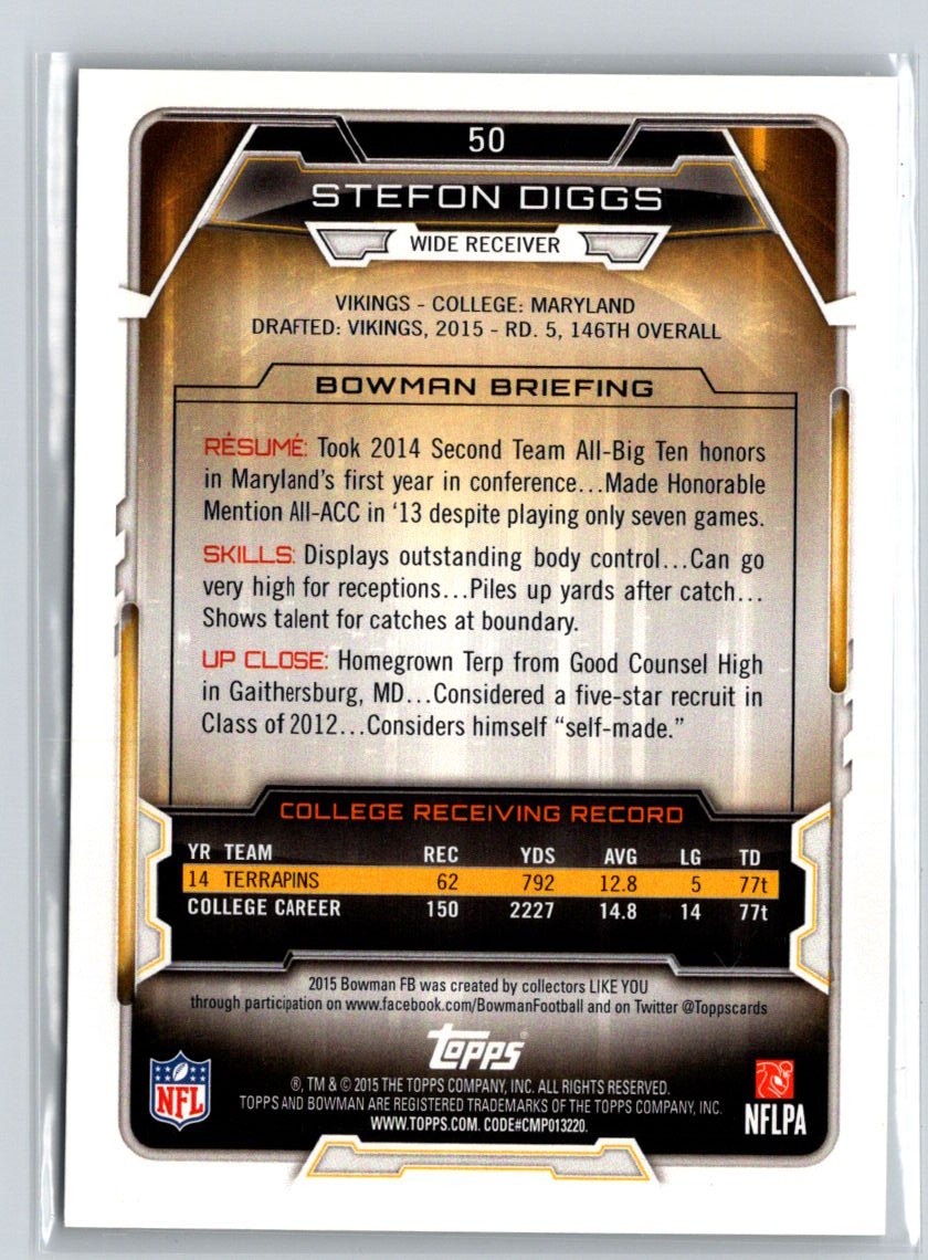 2015 Bowman #50 Stefon Diggs Rookies M68