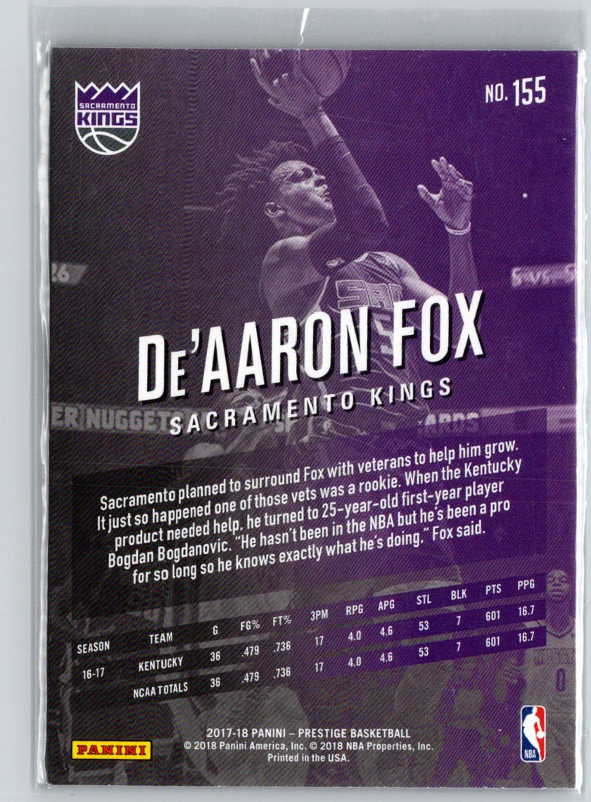 2017-18 Panini Prestige #155 De'Aaron Fox M68