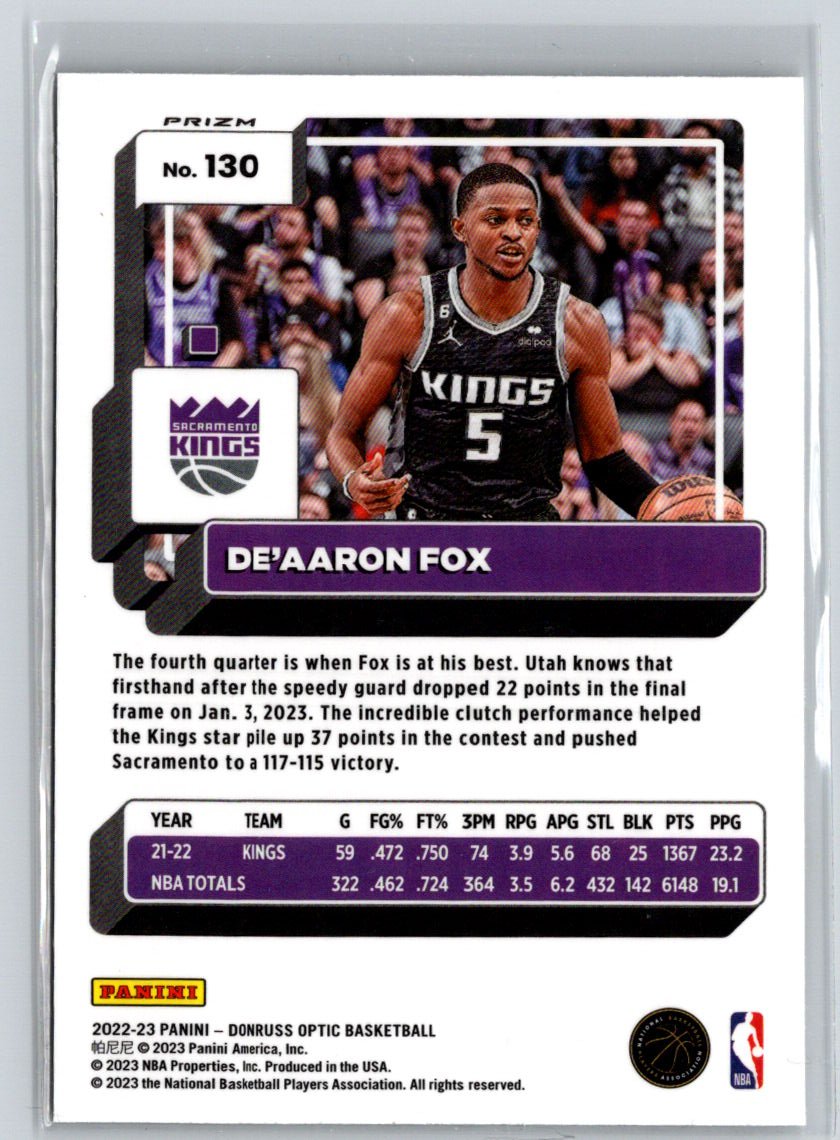 2022-23 Donruss Optic #130 De'Aaron Fox Holo M69