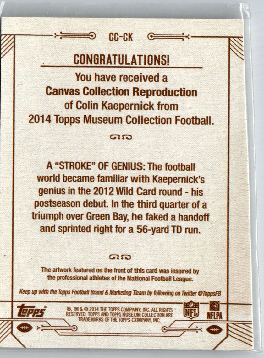 2014 Topps Museum Collection #CC-CK Colin Kaepernick Canvas Collection M70