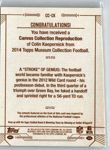 2014 Topps Museum Collection #CC-CK Colin Kaepernick Canvas Collection M70