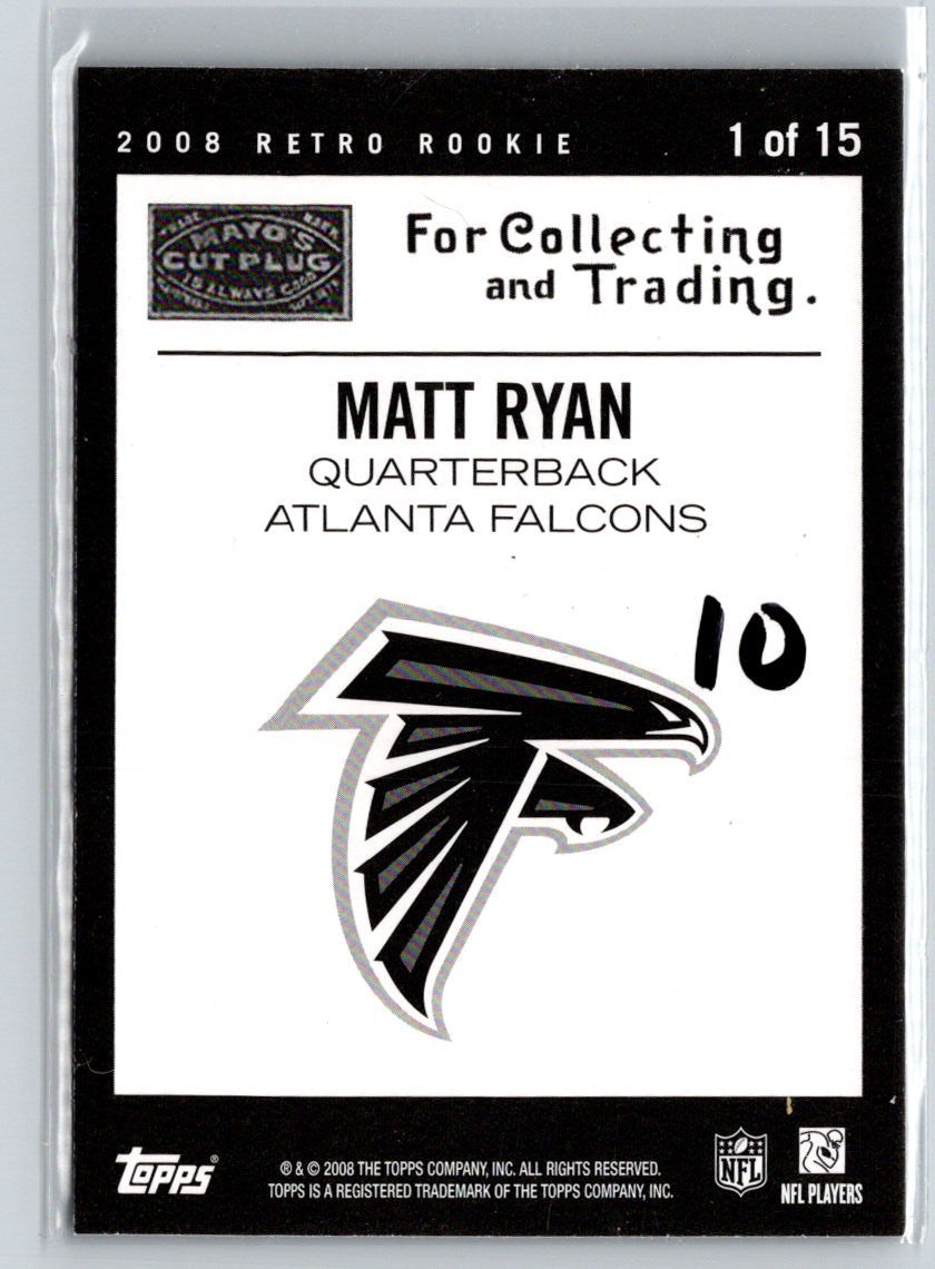 2008 Topps #1 Matt Ryan Mayo's Cut Plug Retro Rookies Black & White M70