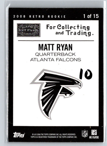 2008 Topps #1 Matt Ryan Mayo's Cut Plug Retro Rookies Black & White M70