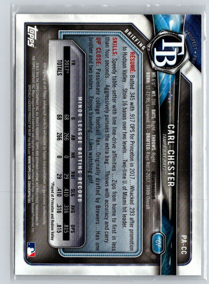 2018 Bowman #PA-CC Carl Chester Prospect Autographs N02