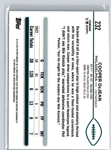 2024 Topps Chrome #232 Cooper DeJean N06