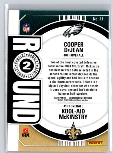 2024 Panini Contenders #11 Cooper DeJean / Kool-Aid McKinstry Round Numbers N07