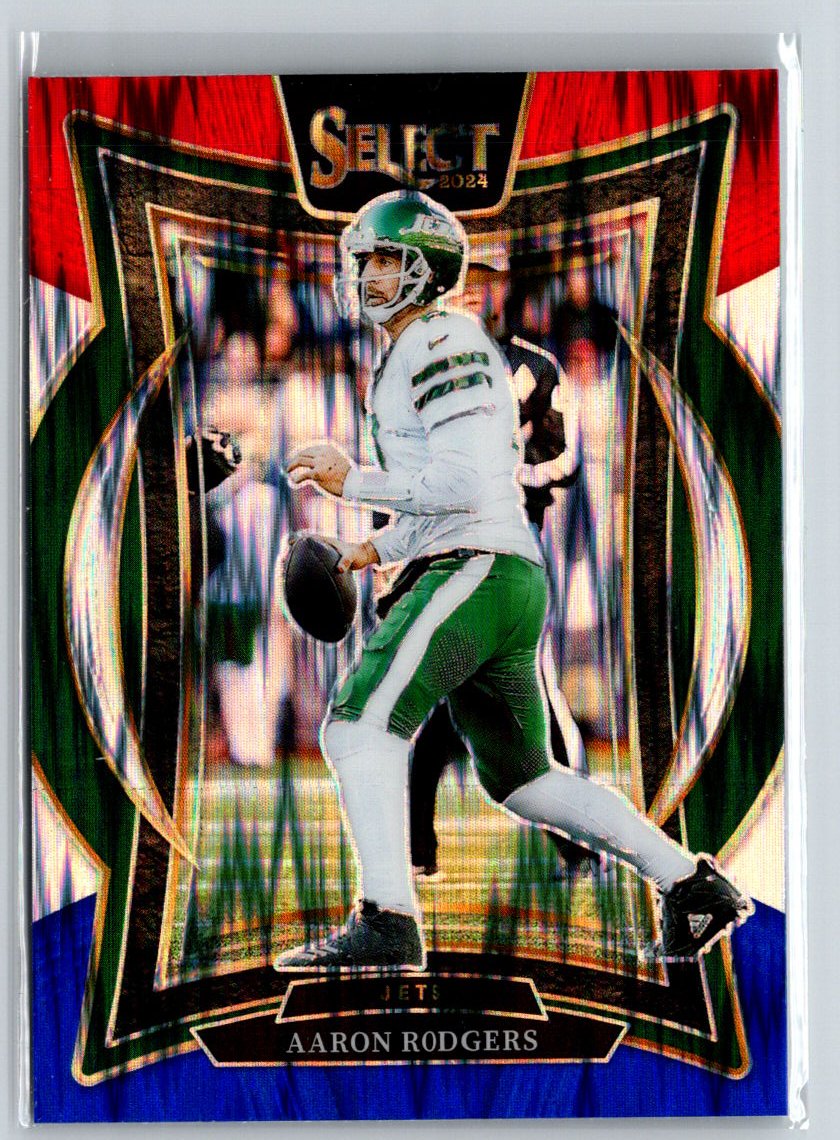 2024 Panini Select #40 Aaron Rodgers Red & Blue Prizm Shock N08
