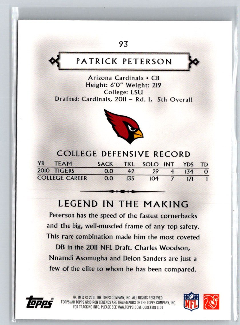 2011 Topps Gridiron Legends #93 Patrick Peterson N09