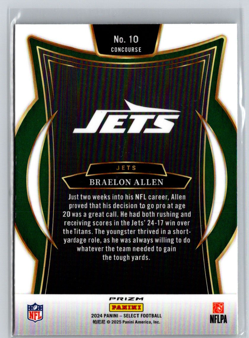 2024 Panini Select #10 Braelon Allen Red & Yellow Prizm Shock N09