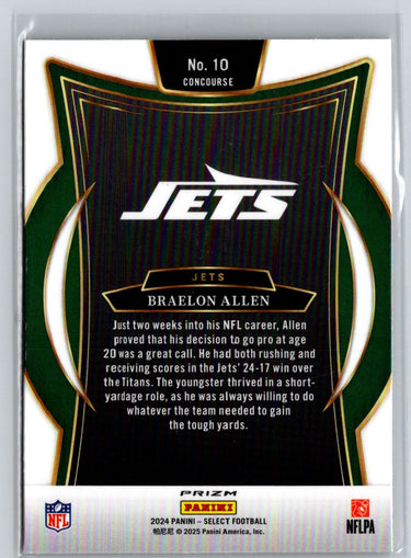2024 Panini Select #10 Braelon Allen Red & Yellow Prizm Shock N09