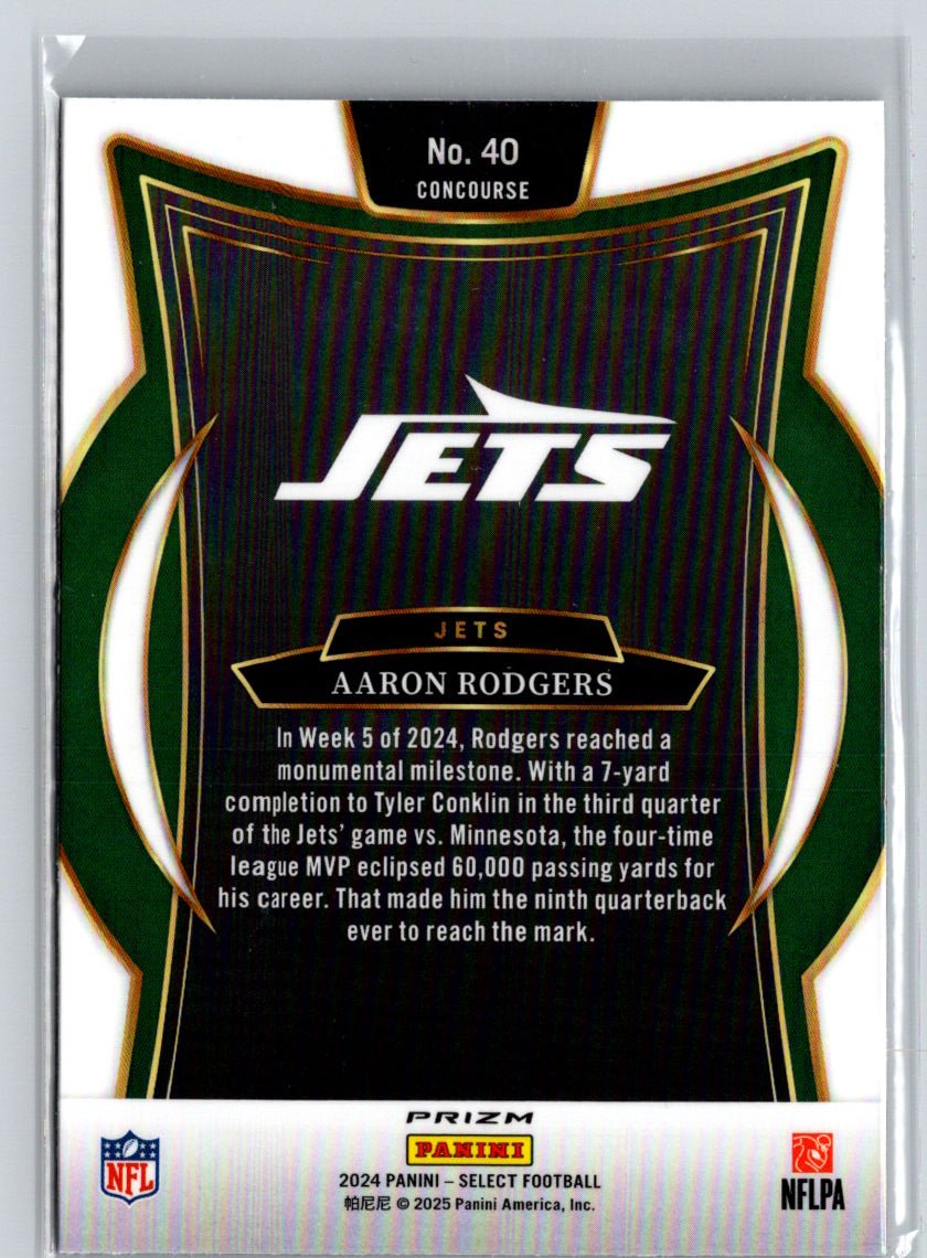2024 Panini Select #40 Aaron Rodgers Green & Red Prizm Shock N10