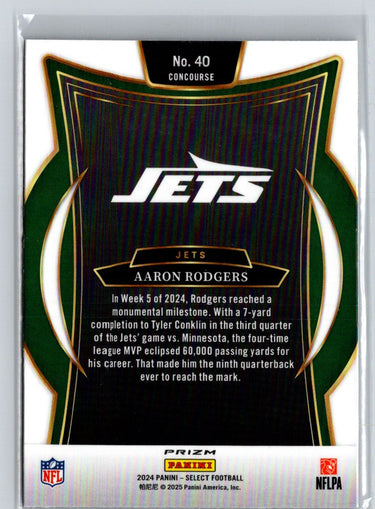 2024 Panini Select #40 Aaron Rodgers Green & Red Prizm Shock N10