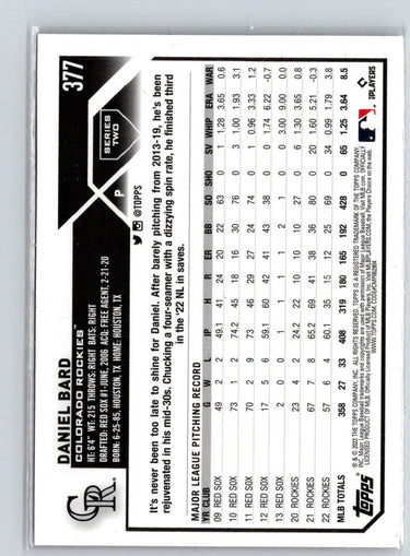 2023 Topps #377 Daniel Bard Gold Star N12
