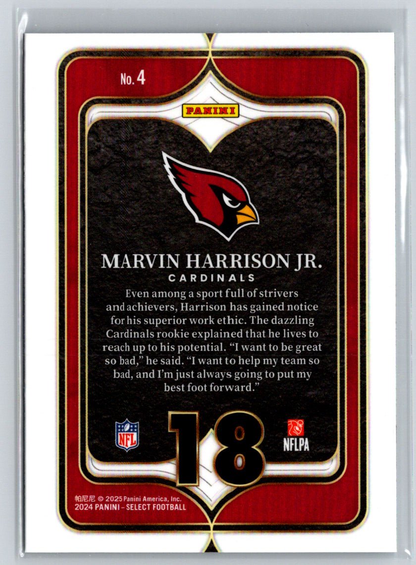 2024 Panini Select #4 Marvin Harrison Jr. Select Numbers N13