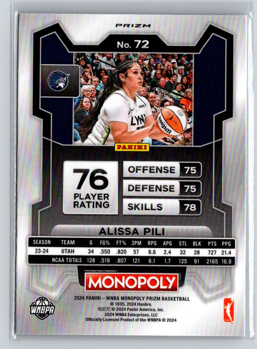 2024 Panini Prizm Monopoly WNBA #72 Alissa Pili Silver Prizms N18