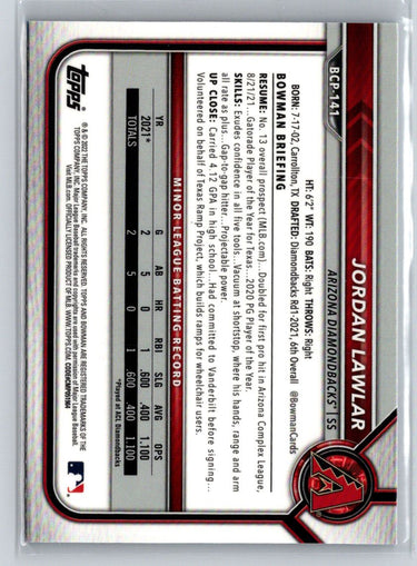 2022 Bowman #BCP-141 Jordan Lawlar Chrome Prospects Blue Sapphire Edition N24