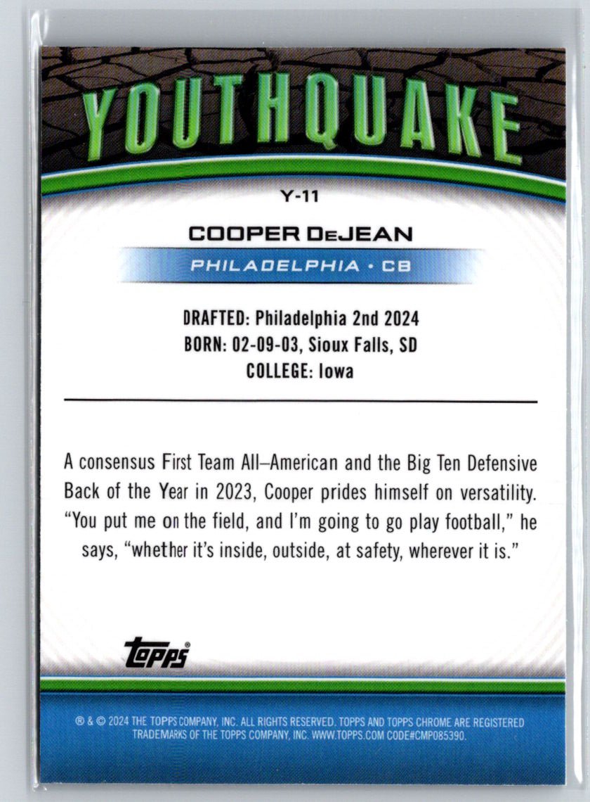 2024 Topps Chrome #Y-11 Cooper DeJean Youthquake Lazer Refractor N24