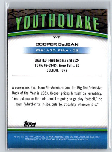 2024 Topps Chrome #Y-11 Cooper DeJean Youthquake Lazer Refractor N24