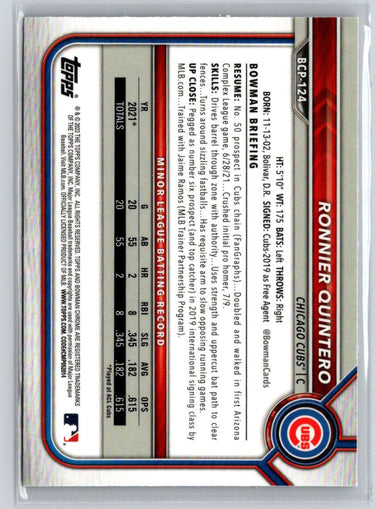 2022 Bowman - Chrome Prospects Mojo Refractors #BCP-124 Ronnier Quintero N26