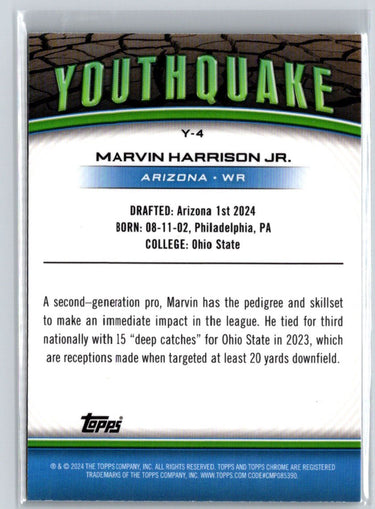 2024 Topps Chrome #Y-4 Marvin Harrison Jr. Youthquake Lazer Refractor N26