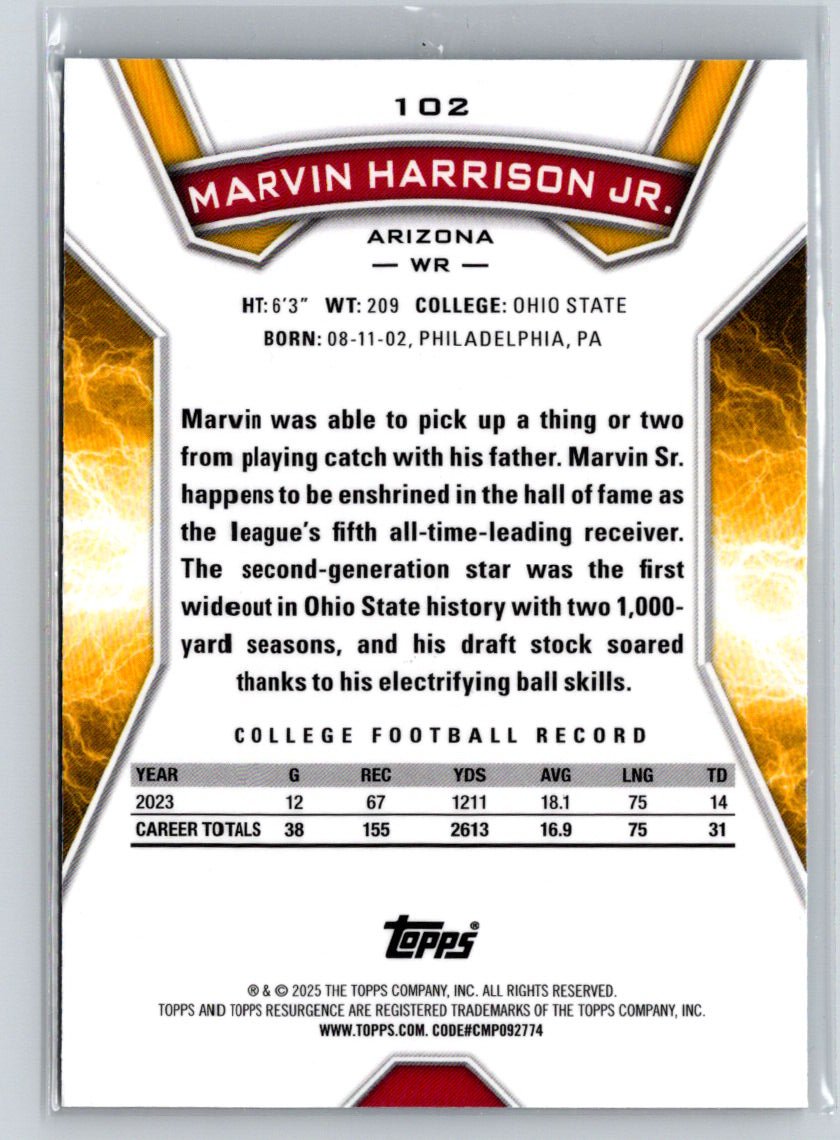 2024 Topps Resurgence - #102 Marvin Harrison Jr. Blue and Orange Static N27