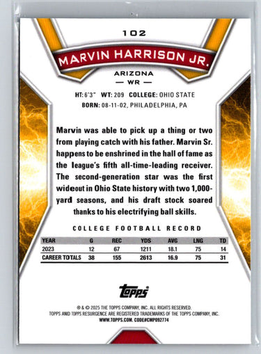 2024 Topps Resurgence - #102 Marvin Harrison Jr. Blue and Orange Static N27