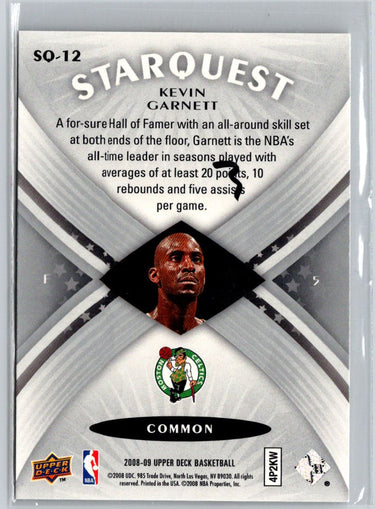 2008-09 Upper Deck #SQ-12 Kevin Garnett StarQuest Common N30