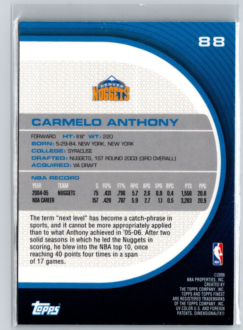 2005-06 Finest #88 Carmelo Anthony N30