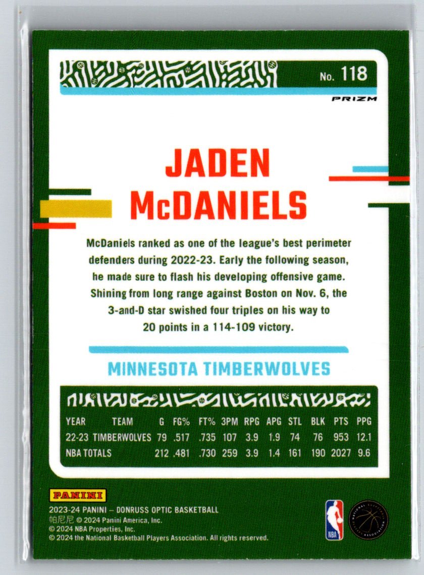 2023-24 Donruss Optic - Choice Red and Green #118 Jaden McDaniels N31