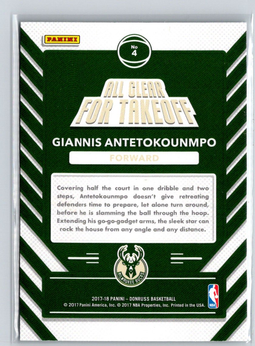 2017-18 Donruss #4 Giannis Antetokounmpo All Clear for Takeoff Green Flood N32