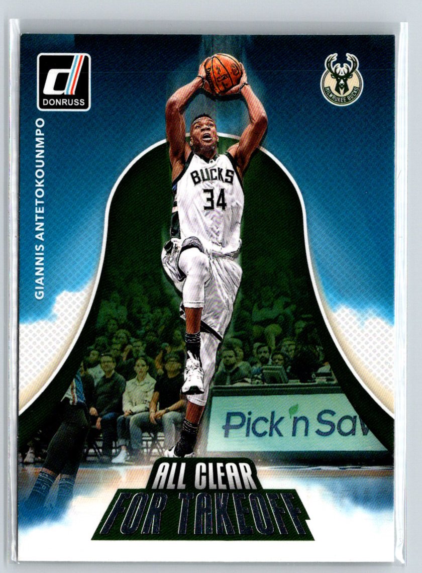2017-18 Donruss #4 Giannis Antetokounmpo All Clear for Takeoff Green Flood N32