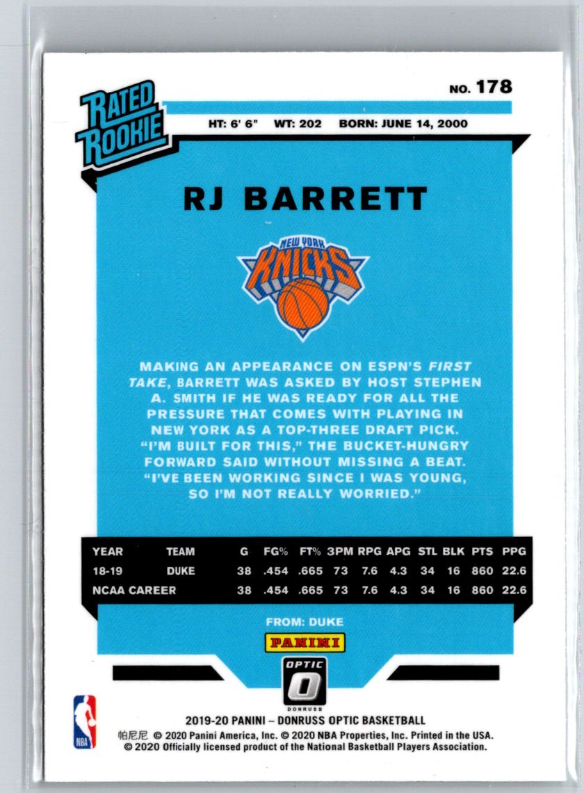 2019-20 Donruss Optic #178 RJ Barrett N32
