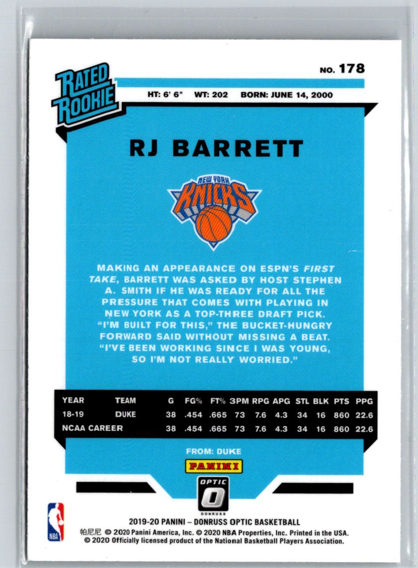 2019-20 Donruss Optic #178 RJ Barrett N33
