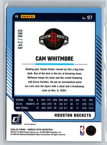 2024-25 Donruss Optic #97 Cam Whitmore Hyper Green #/249 N34