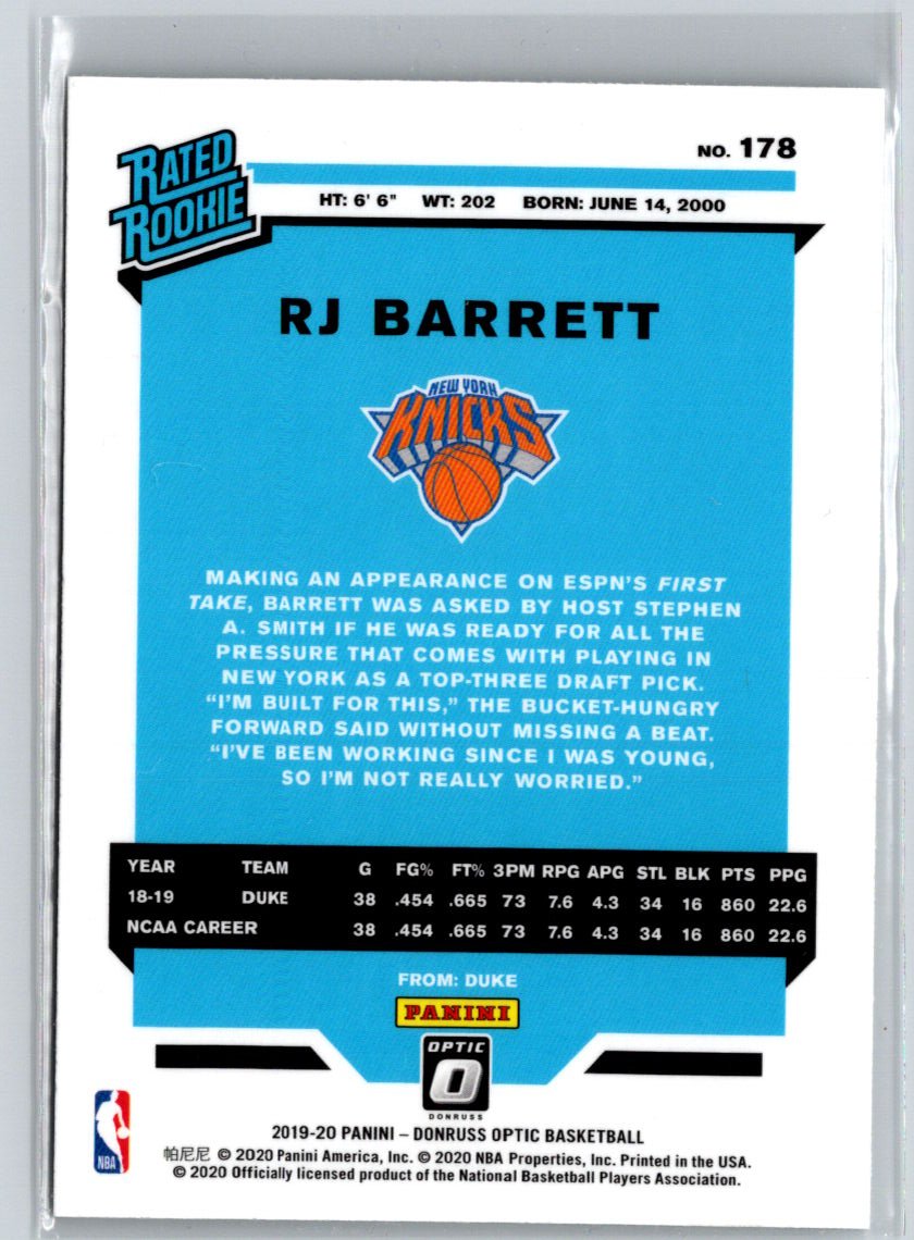 2019-20 Donruss Optic #178 RJ Barrett N34